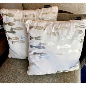 Set of 2  Max Studio Home Silver/White Fish Print Decorative Throw Pillows
